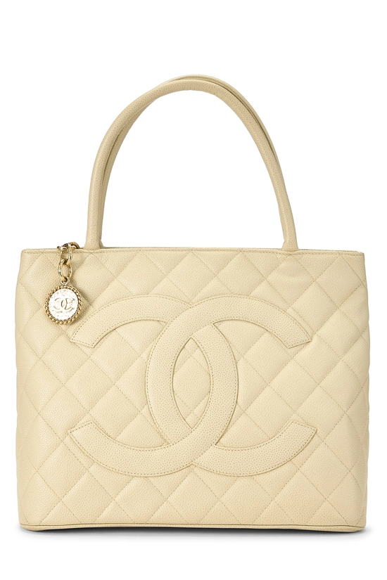 Cream Quilted Caviar Medallion Tote, , large image number 0