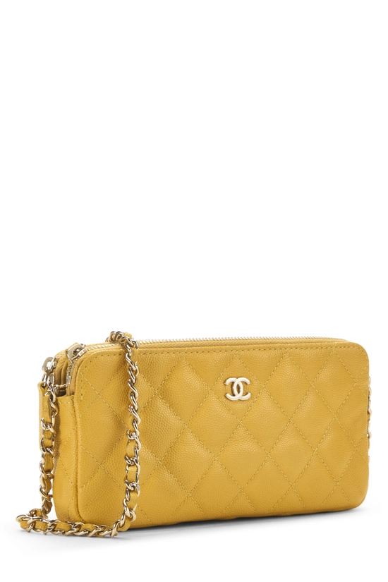 Yellow Quilted Caviar Double Zip Clutch, , large image number 1