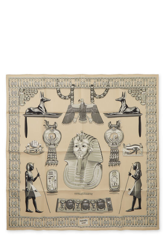 Beige & Multicolor 'Tutankhamun' Silk Scarf 90, , large image number 0