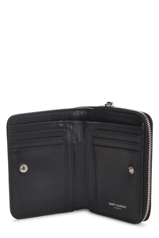 Pre-Owned Black Embossed leather Zip-Around Compact Wallet