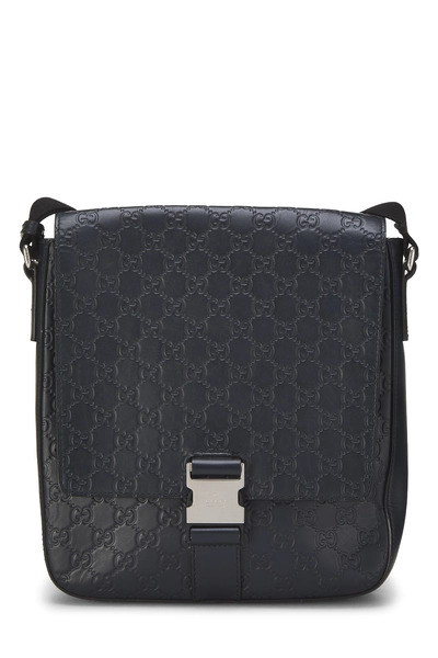 Gucci Navy Guccissima Buckle Flap Messenger