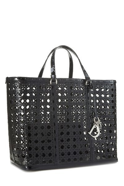 Black Patent Leather Perforated Tote, , large