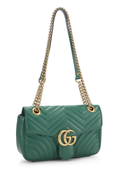 Green Leather Matelass&eacute; Marmont Shoulder Bag Small, , large