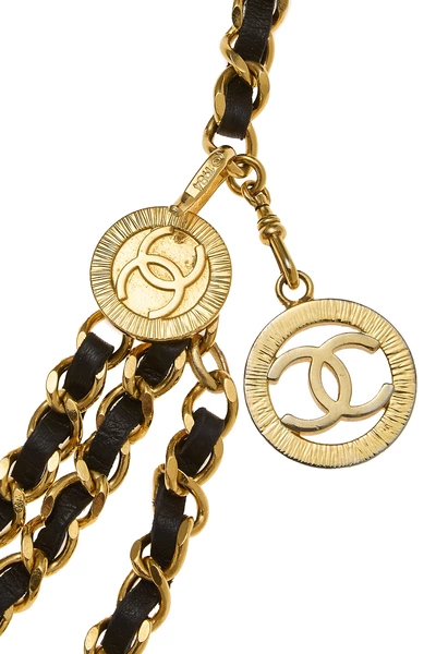 Gold & Black Leather Chain Belt 3, , large