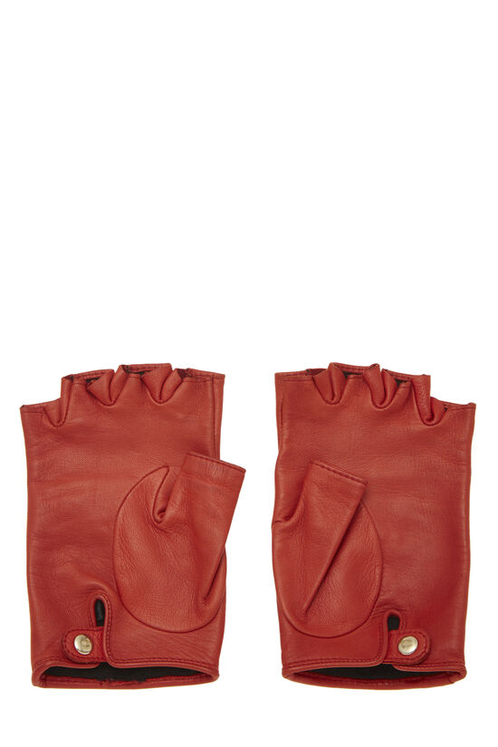 Red Lambskin & Tweed Fingerless Gloves, , large image number 1