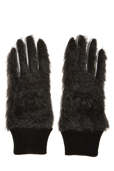 Black Faux Fur 'CC' Gloves