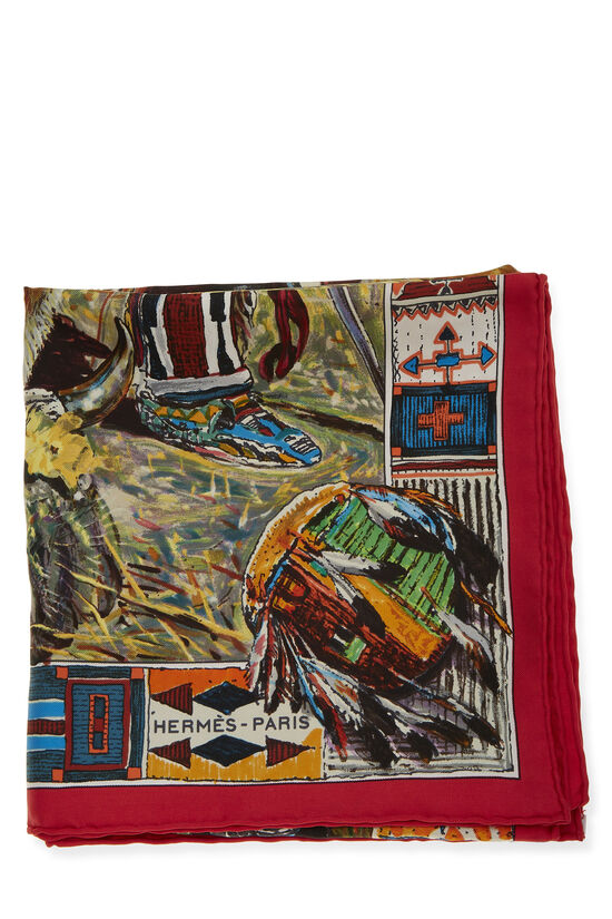 Red & Multicolor 'Les Cheyennes' Silk Scarf 90, , large image number 1