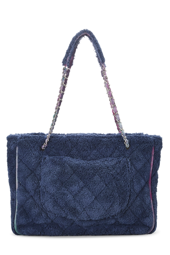 Blue Terry Cloth Ribbon Shopping Tote Bag Large, , large image number 3