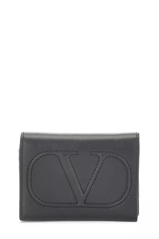 Black Leather V Compact Wallet, , large image number 0