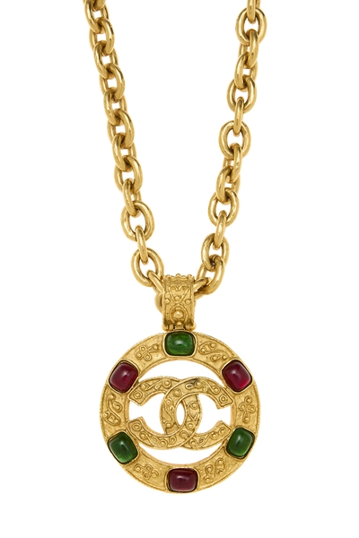 Gold Filigree Multicolor Gripoix Necklace Large, , large
