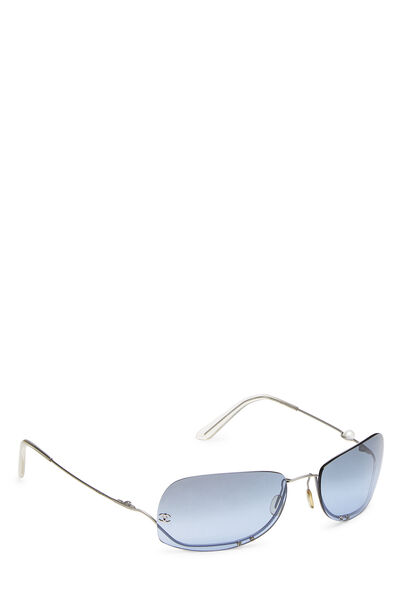 Blue Rimless Rectangle Sunglasses , , large