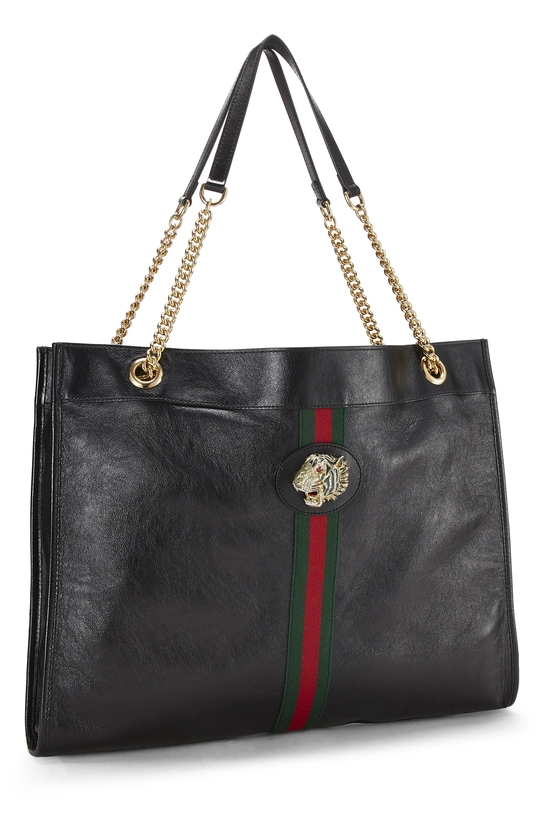 Black Leather Web Rajah Tote, , large image number 1