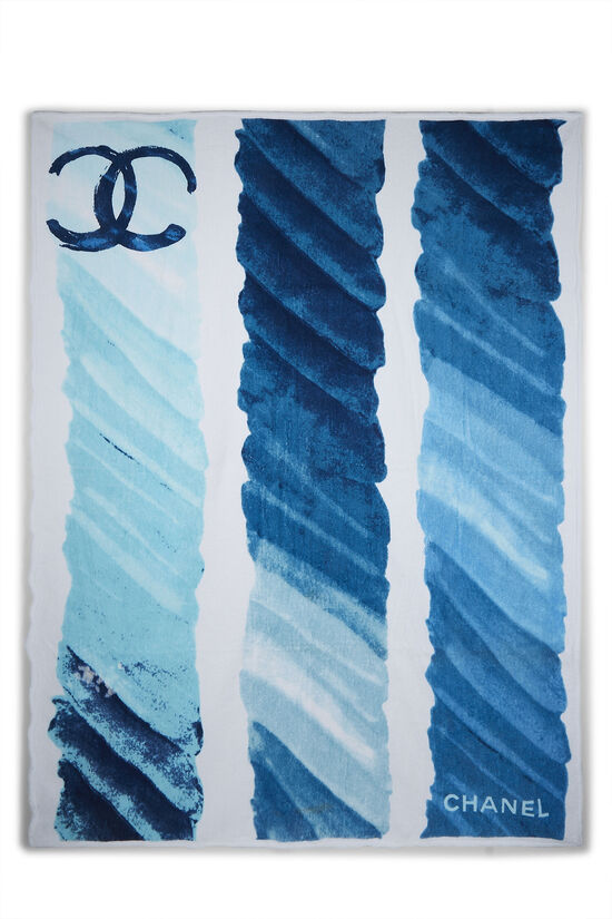 Blue & White Watercolor 'CC' Terry Cloth Beach Towel, , large image number 0