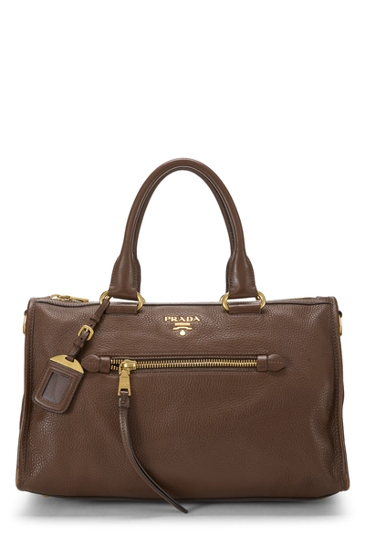 Brown Vitello Daino Convertible Zip Handbag Medium