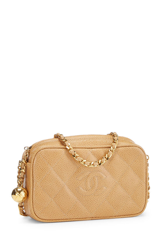 Beige Quilted Caviar 'CC' Camera Bag Mini, , large image number 2