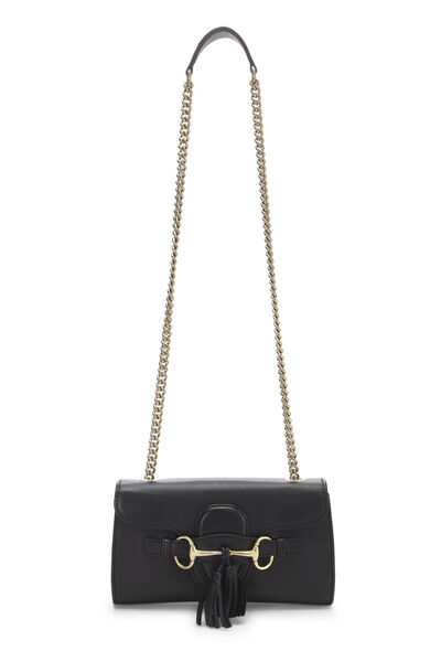 Black Leather Emily Chain Shoulder Bag Small, , large