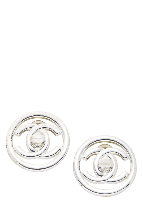 Chanel Silver CC Turnlock Round Earrings Medium Q6JAPF2OV7004