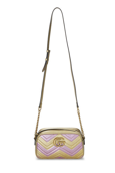 Pink & Gold Leather GG Marmont Crossbody Small, , large
