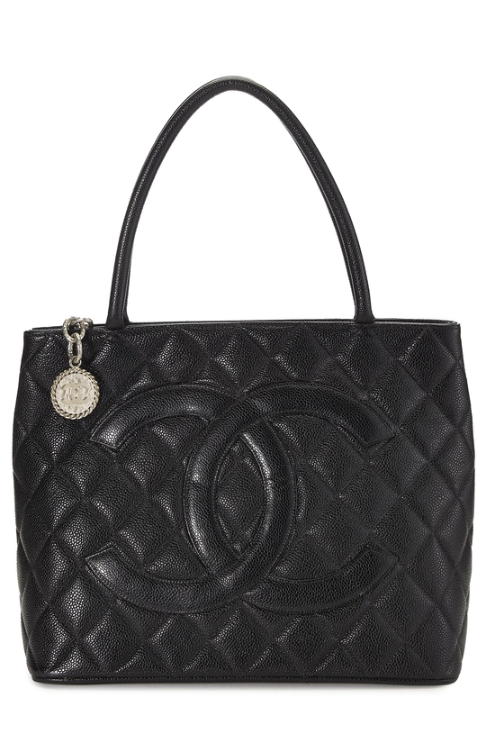 Black Quilted Caviar Medallion Tote, , large image number 0