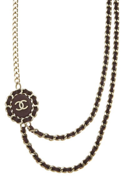 Burgundy 'CC' Layered Chain Necklace, , large
