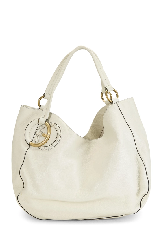 White Grained Leather Hobo, , large image number 0