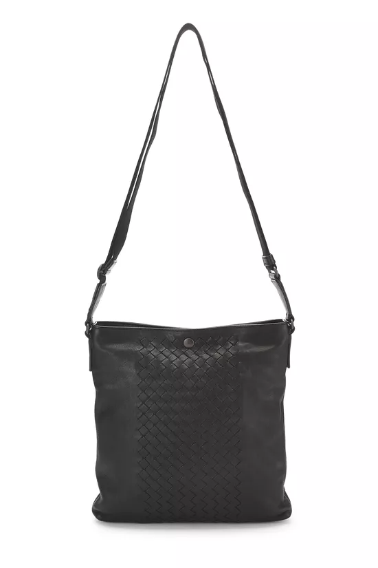 Black Intrecciato Leather Flat Messenger Bag, , large image number 0