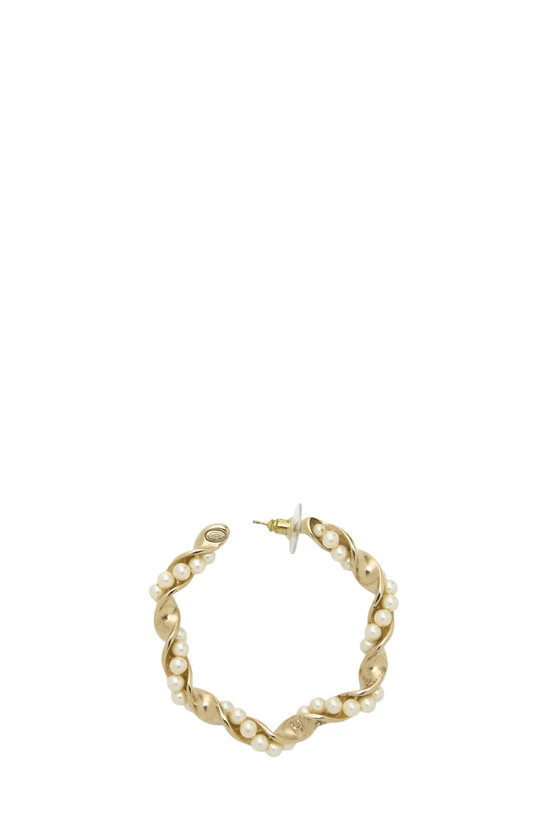 Gold & Faux Pearl Hoop Earrings, , large image number 2