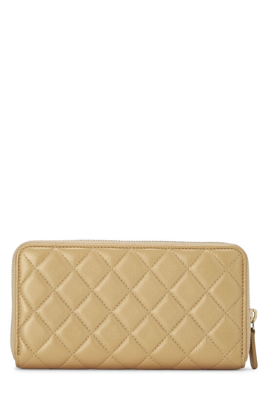Gold Quilted Lambskin Zip Wallet, , large image number 2
