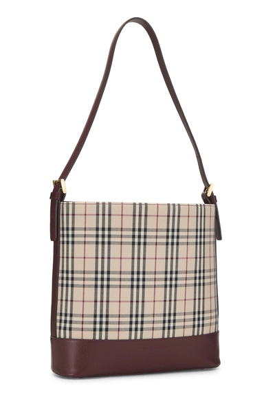 Burgundy House Check Bucket Shoulder Bag Small, , large