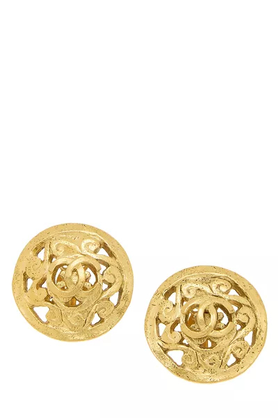 Gold Fretwork 'CC' Earrings