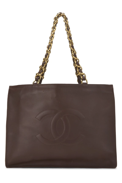 Brown Lambskin Flat Chain Handle Tote