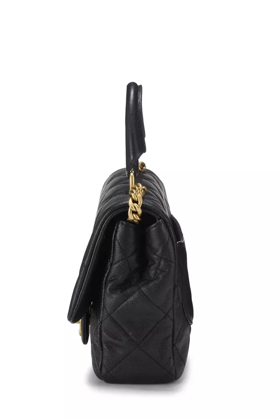 Black Caviar Leather Top Handle Flap Bag Mini, , large image number 2