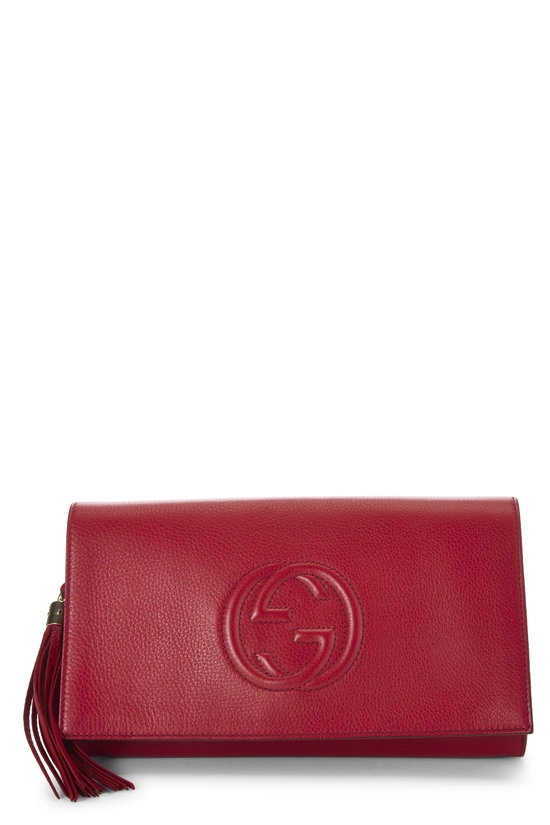 Red Leather Soho Clutch, , large image number 0