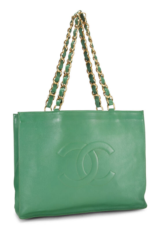 Green Lambskin Flat Chain Handle Tote, , large image number 1