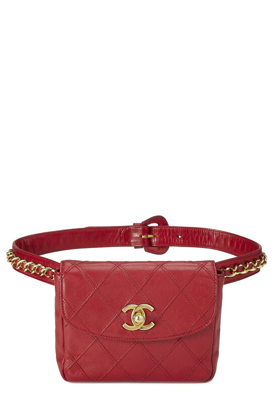 Red Quilted Lambskin Chain Belt Bag 65, , large image number 0