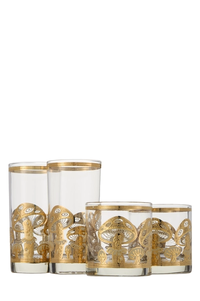 Multicolor 22k Gilded Mushroom Motif Glassware Set of 4