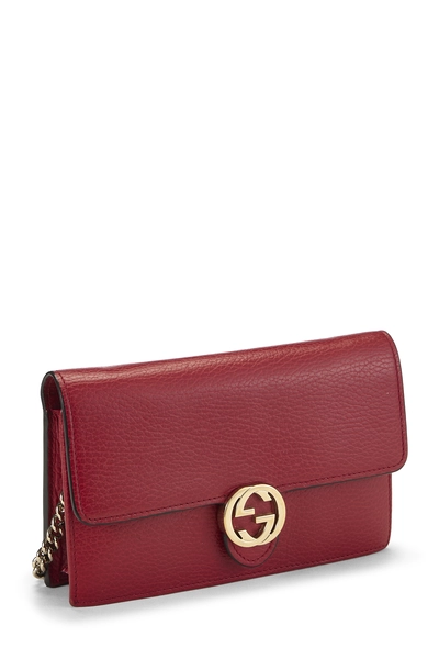 Red Leather Interlocking Wallet On Chain (WOC) Small, , large