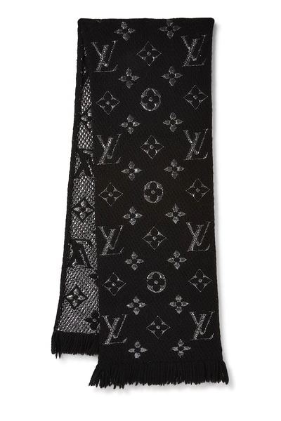 Black Wool Logomania Shine Scarf
