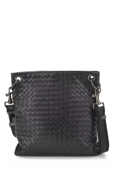 Black Intrecciato Flat Messenger Bag