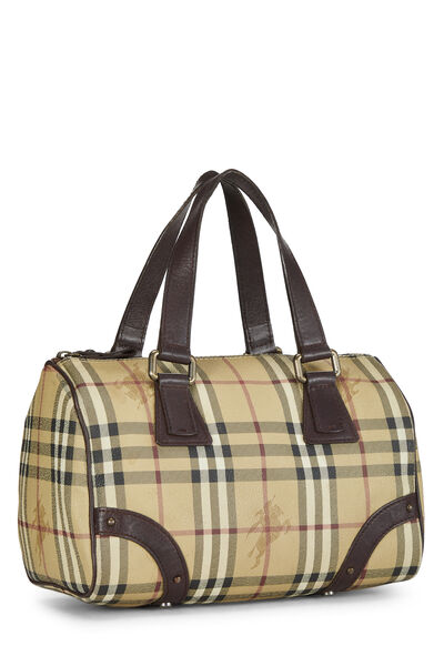 Beige Haymarket Check Coated Canvas Boston Small, , large