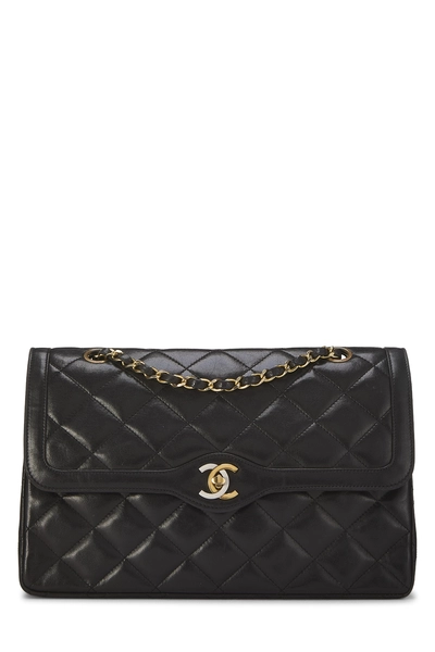 Chanel Black Quilted Lambskin Paris Limited Double Flap Jumbo