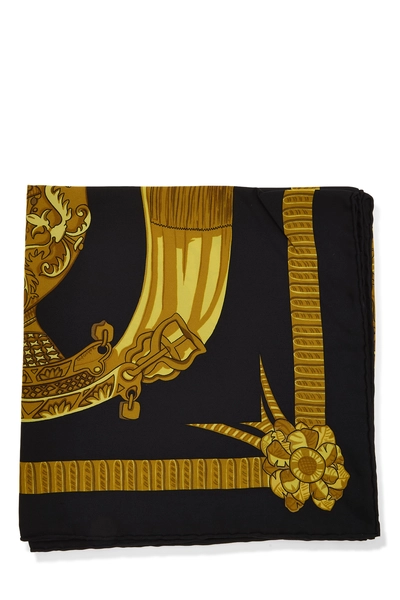 Black & Multicolor 'Armets en Panache' Silk Scarf 90, , large