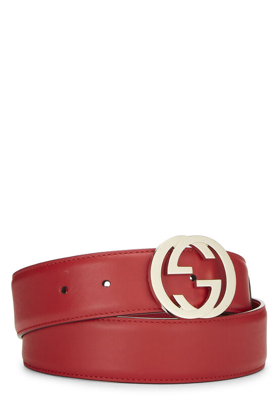 Red Leather Interlocking GG Belt, , large image number 0