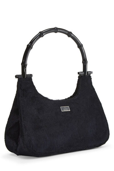 Black Faux Fur Bamboo Handbag , , large
