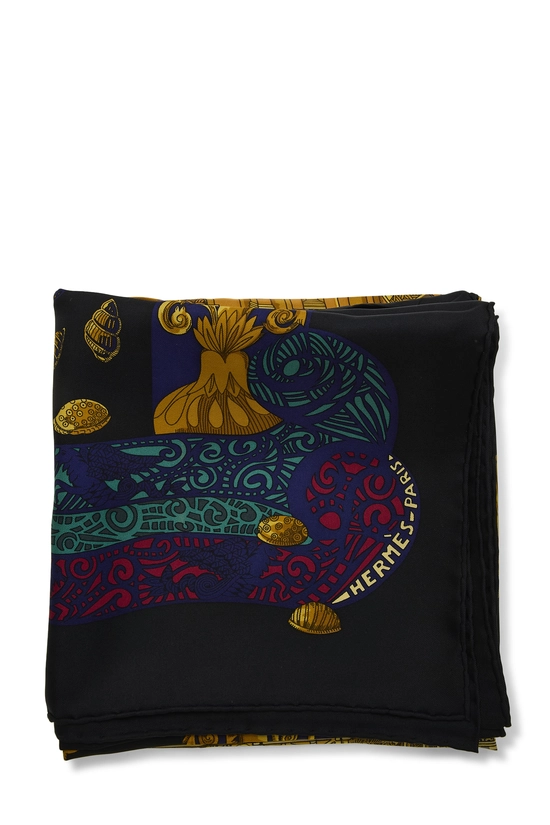 HERMES エルメス カレ90 L'Atlantide 黒ゴールド シルク Pre-Owned Black & Multicolor 'L'Atlantide' Silk Scarf 90 QGA0572NKA09P