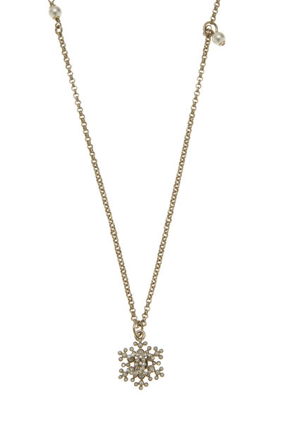 Gold Crystal & Faux Pearl Snowflake Necklace , , large