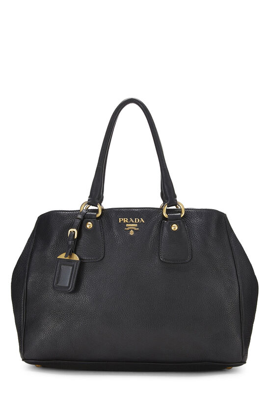 Black Vitello Daino Shopping Bag, , large image number 0