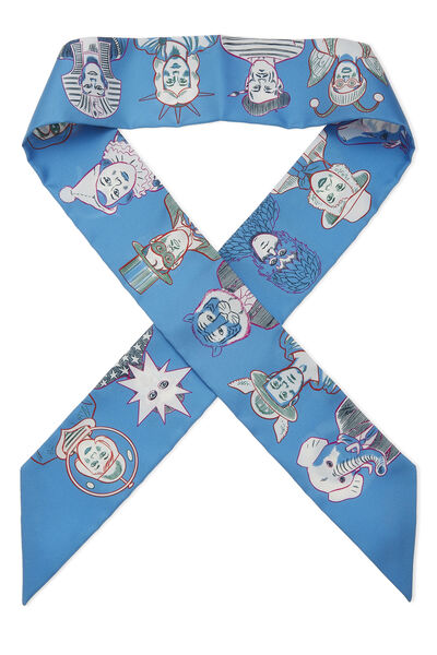 Blue & Multicolor Character Motif Silk Twilly, , large