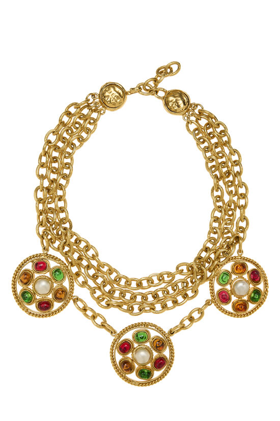 Gold & Multicolor Gripoix Pendant Necklace, , large image number 0