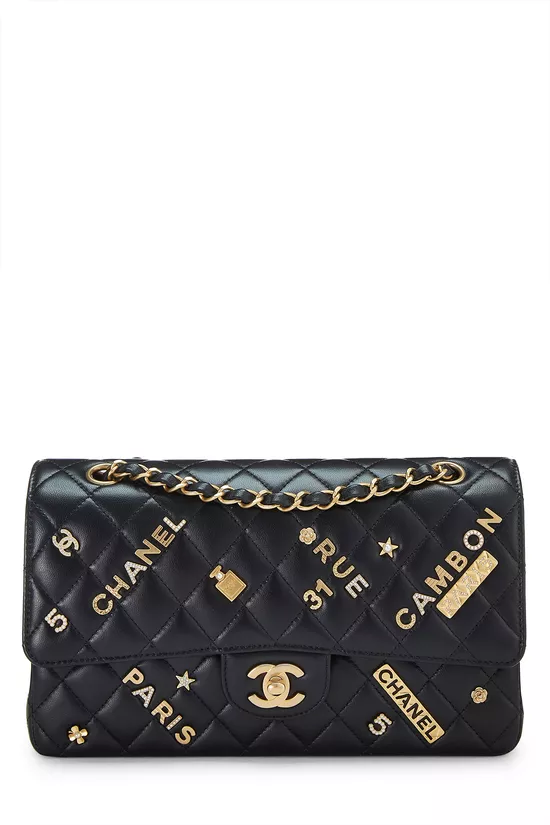 Black Lambskin Lucky Charm Double Flap Medium, , large image number 0